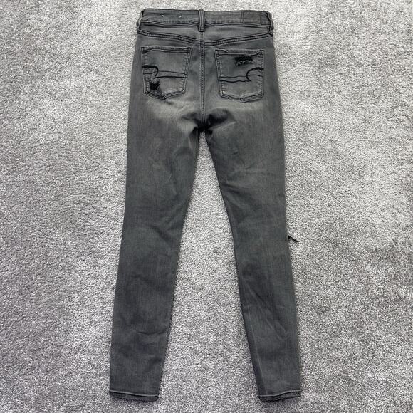 American Eagle Jeans Womens 4 Reg Gray Hi Rise Jegging Distressed Rips Denim - Picture 8 of 11